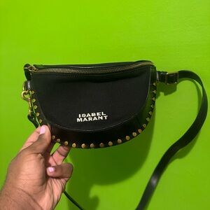 Isabel Marant Black Canvas Skano Bag with Gold Studs